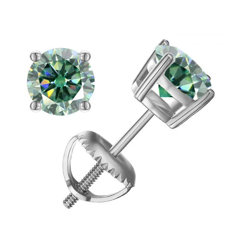 Moissanite Screw-Back Stud Earrings 0.5-2CT Four-Prong S925 Sterling Silver BandsCo Straps