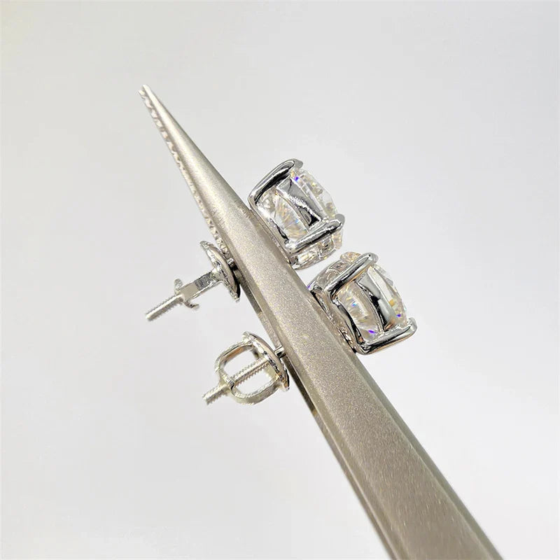 Moissanite Screw-Back Stud Earrings 0.5-2CT Four-Prong S925 Sterling Silver BandsCo Straps