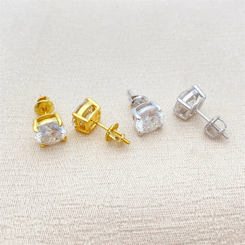 Moissanite Screw-Back Stud Earrings 0.5-2CT Four-Prong S925 Sterling Silver BandsCo Straps