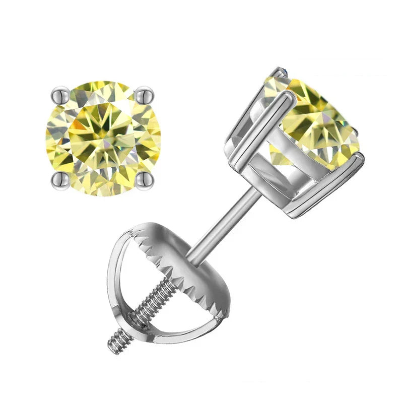 Moissanite Screw-Back Stud Earrings 0.5-2CT Four-Prong S925 Sterling Silver BandsCo Straps