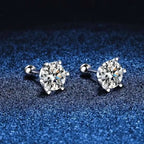 Moissanite Screw Stud Earrings 0.2-2CT D Color 925 Sterling Silver 6 Prong