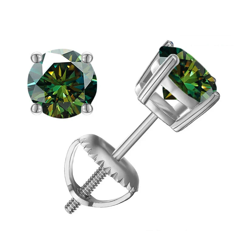Moissanite Screw-Back Stud Earrings 0.5-2CT Four-Prong S925 Sterling Silver BandsCo Straps