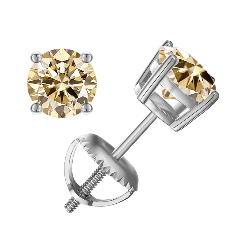 Moissanite Screw-Back Stud Earrings 0.5-2CT Four-Prong S925 Sterling Silver BandsCo Straps