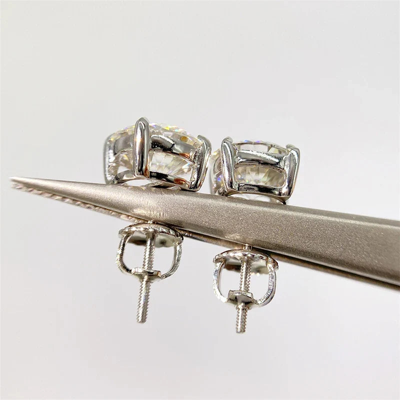 Moissanite Screw-Back Stud Earrings 0.5-2CT Four-Prong S925 Sterling Silver BandsCo Straps
