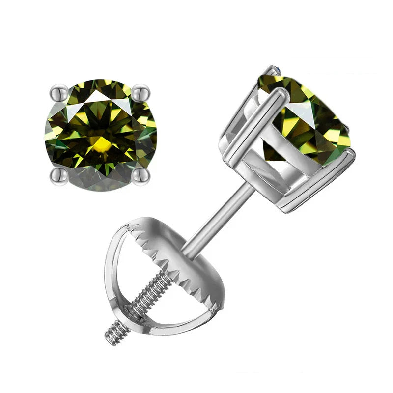 Moissanite Screw-Back Stud Earrings 0.5-2CT Four-Prong S925 Sterling Silver BandsCo Straps