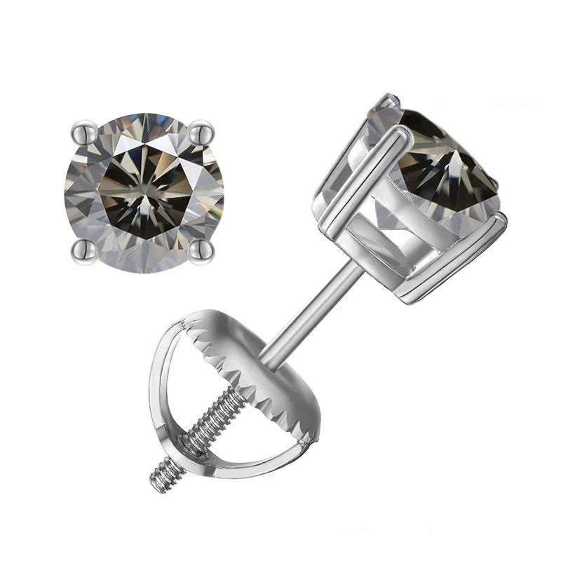 Moissanite Screw-Back Stud Earrings 0.5-2CT Four-Prong S925 Sterling Silver BandsCo Straps