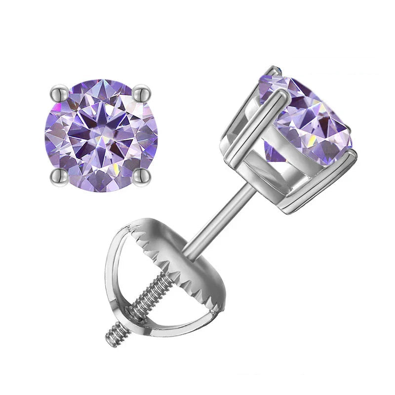 Moissanite Screw-Back Stud Earrings 0.5-2CT Four-Prong S925 Sterling Silver BandsCo Straps