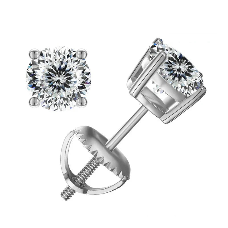 Moissanite Screw-Back Stud Earrings 0.5-2CT Four-Prong S925 Sterling Silver BandsCo Straps