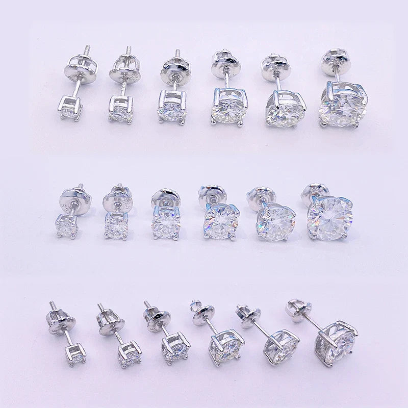 Moissanite Screw-Back Stud Earrings 0.5-2CT Four-Prong S925 Sterling Silver BandsCo Straps