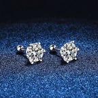 Moissanite Screw Stud Earrings 0.2-2CT D Color 925 Sterling Silver 6 Prong