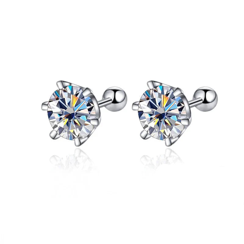 Moissanite Screw Stud Earrings 0.5-2ct D Color 925 Sterling Silver Wedding Studs BandsCo Straps