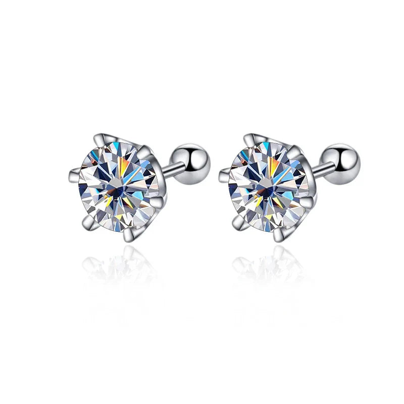 Moissanite Screw Stud Earrings 0.5-2ct D Color 925 Sterling Silver Wedding Studs BandsCo Straps