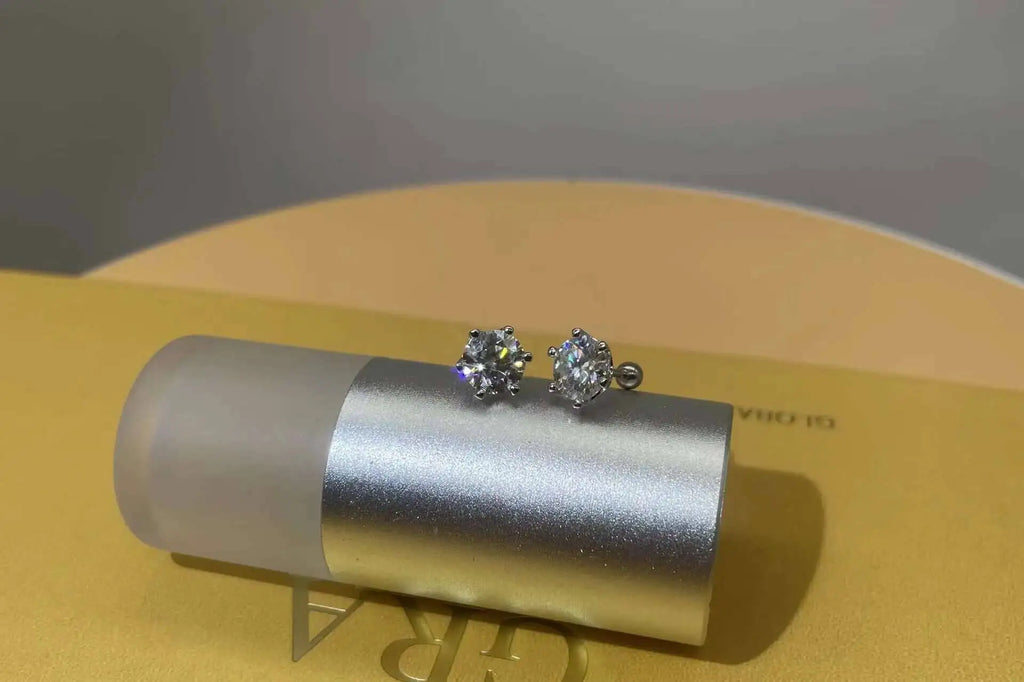 Moissanite Screw Stud Earrings 0.2-2CT D Color 925 Sterling Silver 6 Prong