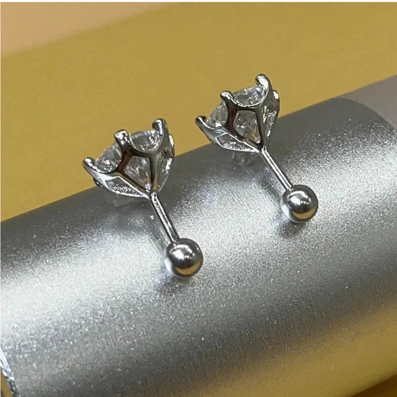 Moissanite Screw Stud Earrings 0.5-2ct D Color 925 Sterling Silver Wedding Studs BandsCo Straps