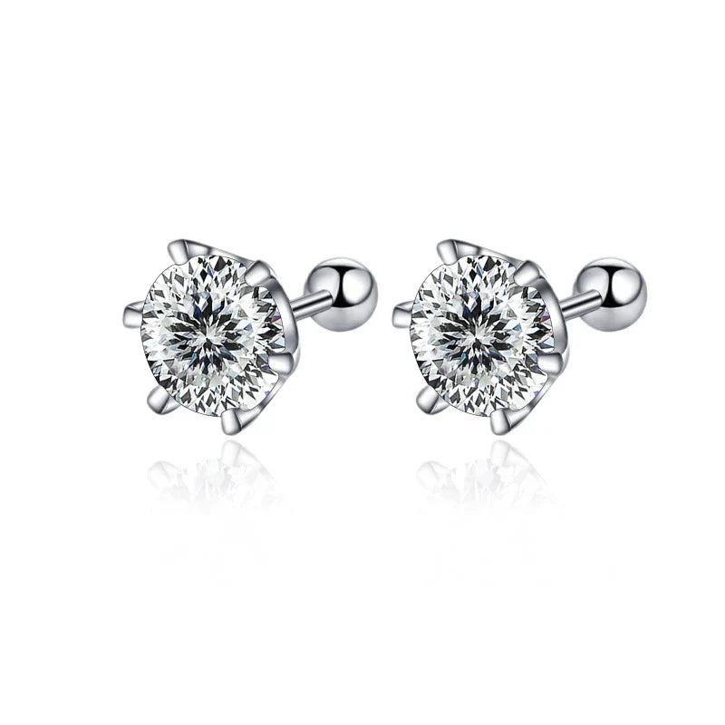 Moissanite Screw Stud Earrings 0.5-2ct D Color 925 Sterling Silver Wedding Studs BandsCo Straps