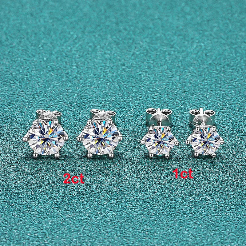 Moissanite Screw Stud Earrings D Color 6-Prong 925 Sterling Silver Wedding BandsCo Straps