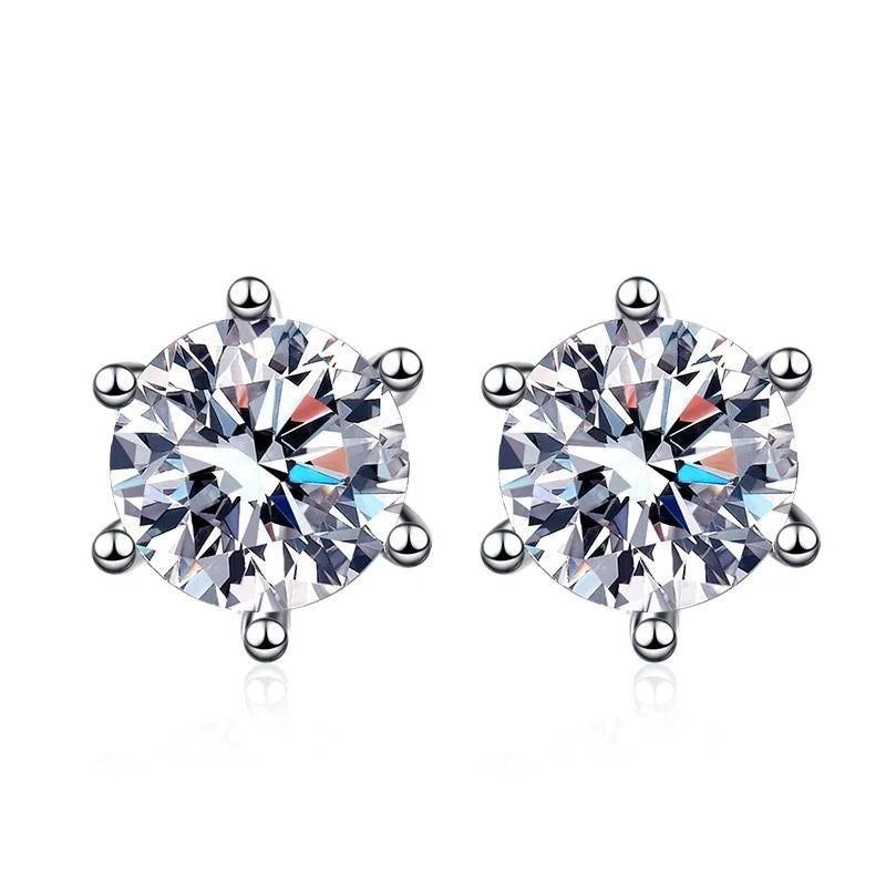 Moissanite Screw Stud Earrings D Color 6-Prong 925 Sterling Silver Wedding BandsCo Straps