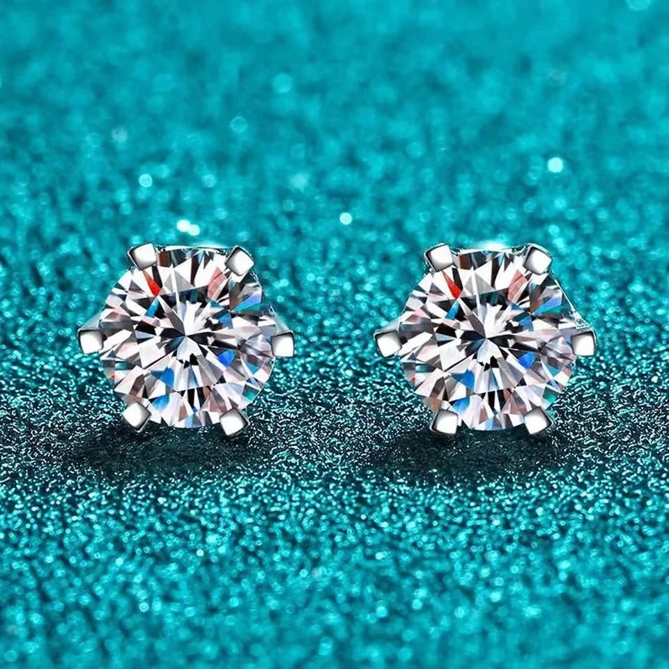 Moissanite Screw Stud Earrings D Color 6-Prong 925 Sterling Silver Wedding BandsCo Straps