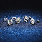 Moissanite Screw Stud Earrings D Color 6-Prong 925 Sterling Silver Wedding BandsCo Straps