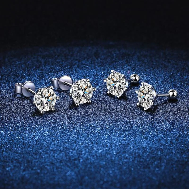 Moissanite Screw Stud Earrings D Color 6-Prong 925 Sterling Silver Wedding BandsCo Straps