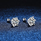 Moissanite Screw Stud Earrings D Color 6-Prong 925 Sterling Silver Wedding BandsCo Straps