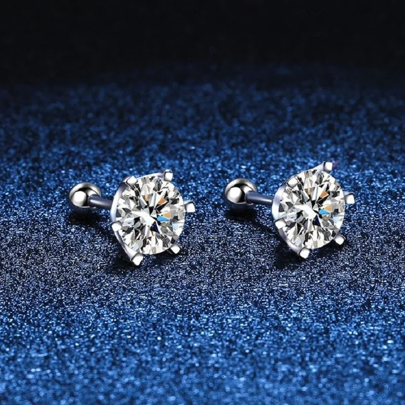 Moissanite Screw Stud Earrings D Color 6-Prong 925 Sterling Silver Wedding BandsCo Straps