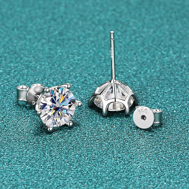 Moissanite Screw Stud Earrings D Color 6-Prong 925 Sterling Silver Wedding BandsCo Straps