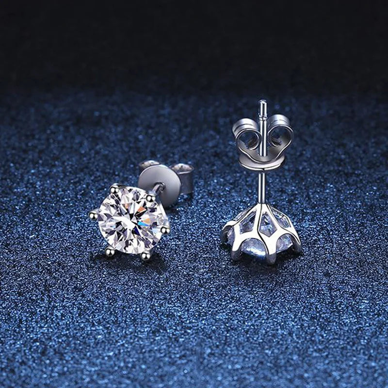 Moissanite Screw Stud Earrings D Color 6-Prong 925 Sterling Silver Wedding BandsCo Straps