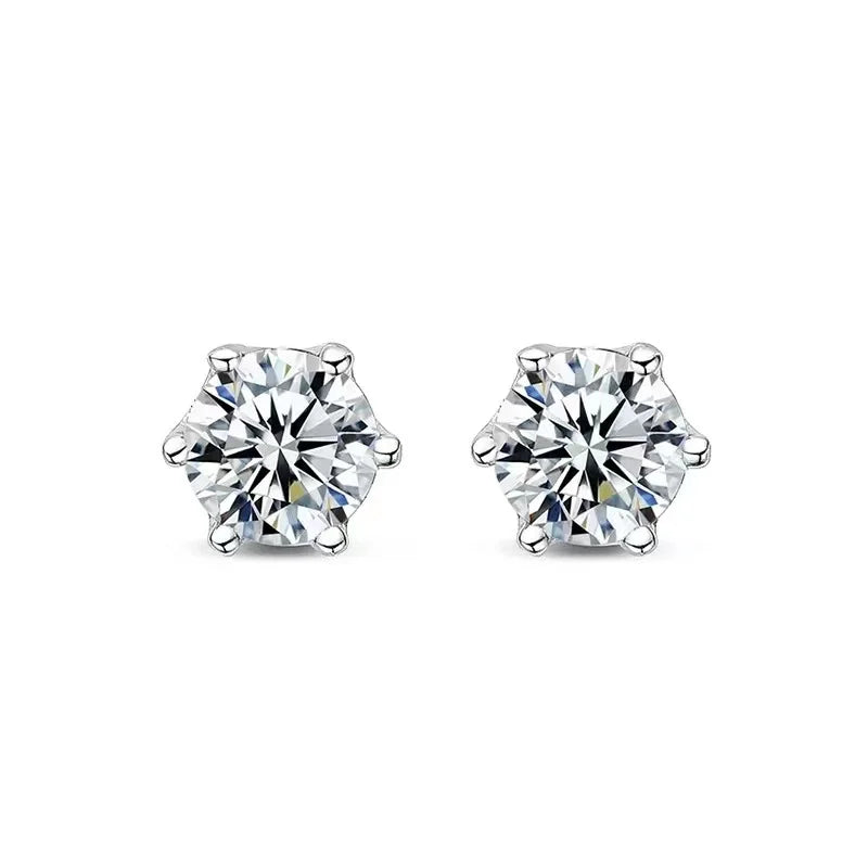 Moissanite Screw Stud Earrings D Color 6-Prong 925 Sterling Silver Wedding BandsCo Straps