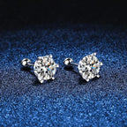 Moissanite Screw Stud Earrings D Color 6-Prong 925 Sterling Silver Wedding BandsCo Straps