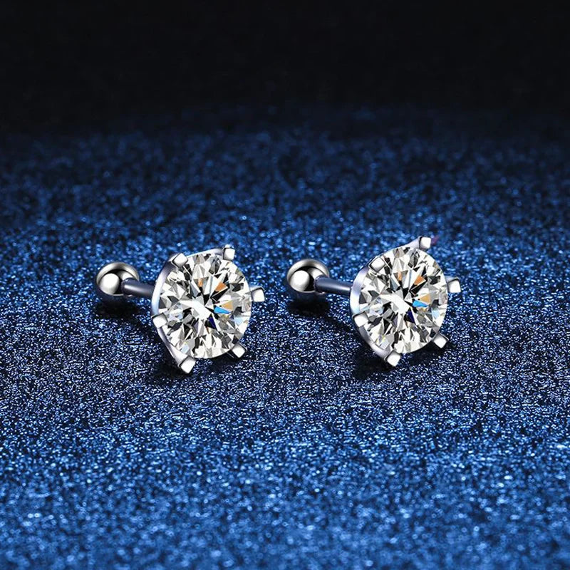Moissanite Screw Stud Earrings D Color 6-Prong 925 Sterling Silver Wedding BandsCo Straps