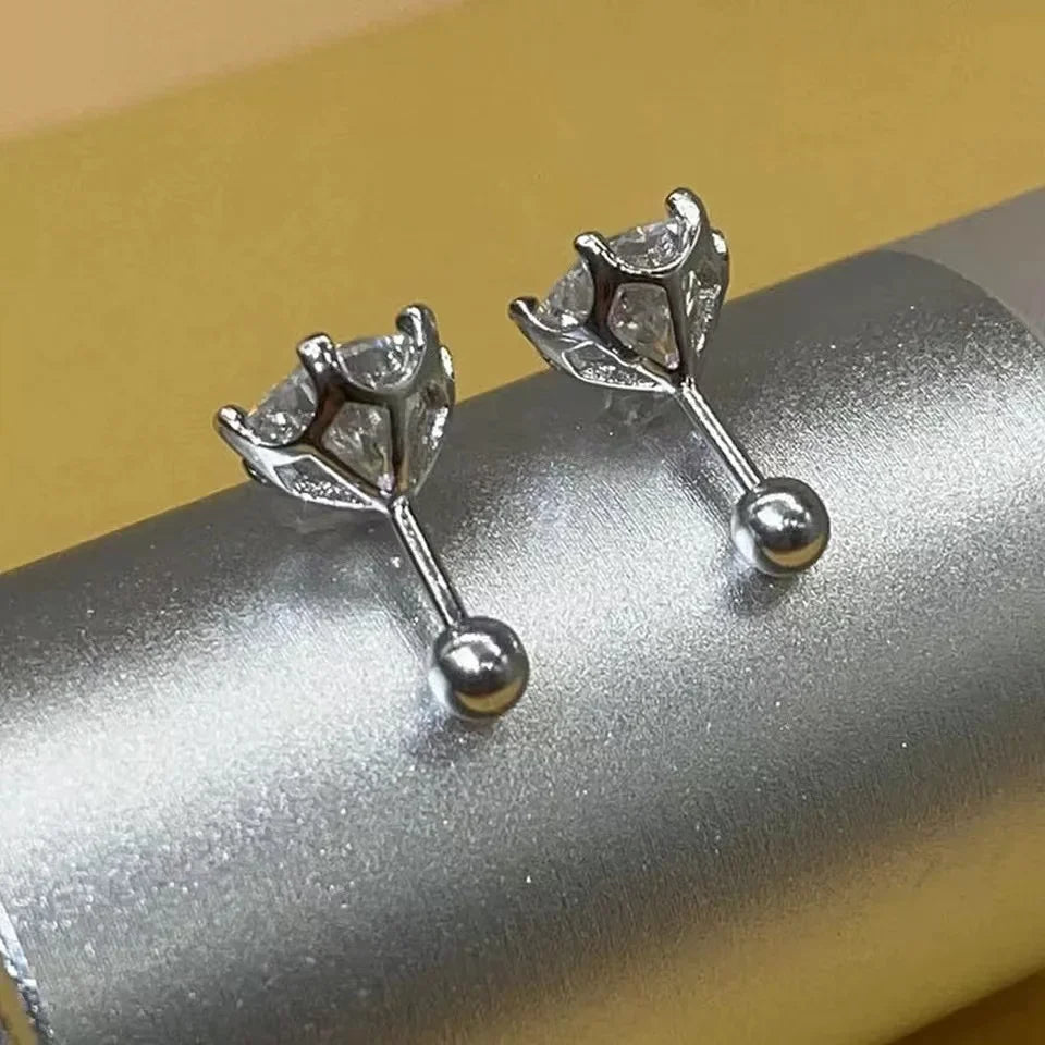 Moissanite Screw Stud Earrings D Color 6-Prong 925 Sterling Silver Wedding BandsCo Straps