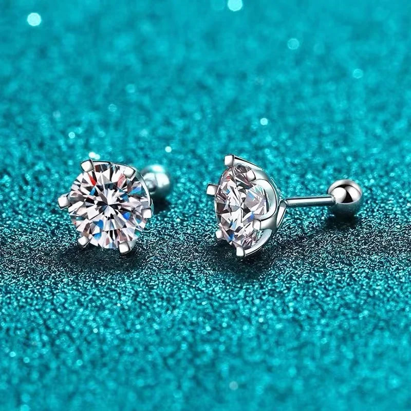Moissanite Screw Stud Earrings D Color 6-Prong 925 Sterling Silver Wedding BandsCo Straps