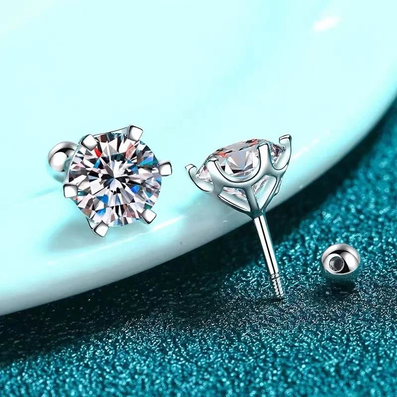 Moissanite Screw Stud Earrings D Color 6-Prong 925 Sterling Silver Wedding BandsCo Straps