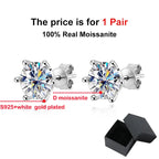 Moissanite Screw Stud Earrings D Color 6-Prong 925 Sterling Silver Wedding BandsCo Straps
