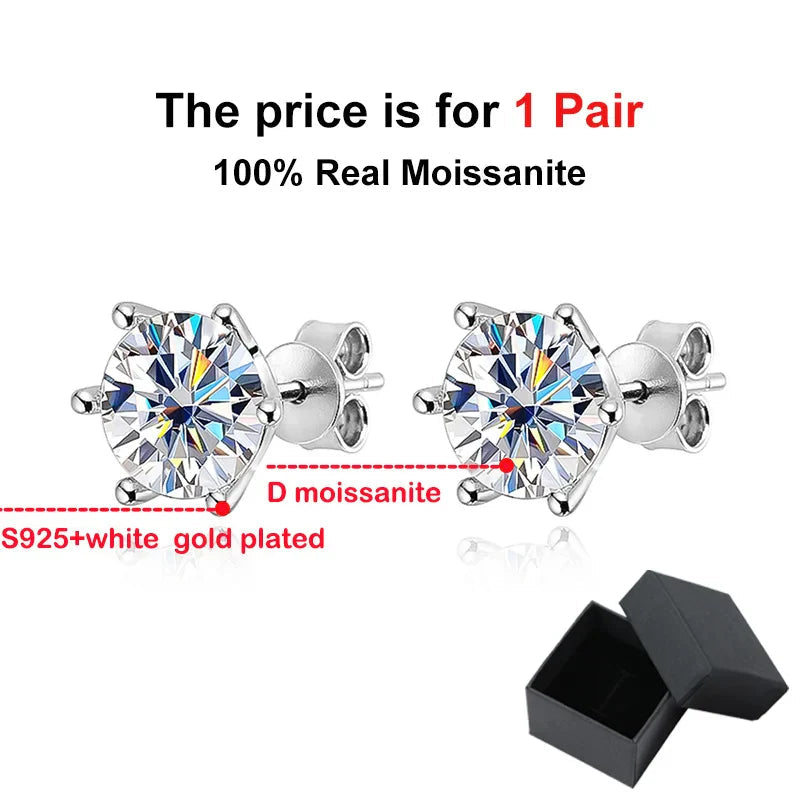 Moissanite Screw Stud Earrings D Color 6-Prong 925 Sterling Silver Wedding BandsCo Straps