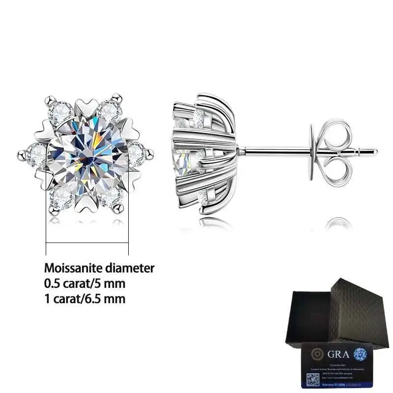 Moissanite 925 Sterling Silver Snowflake Stud Earrings 1CT VVS1 Certificate BandsCo Straps