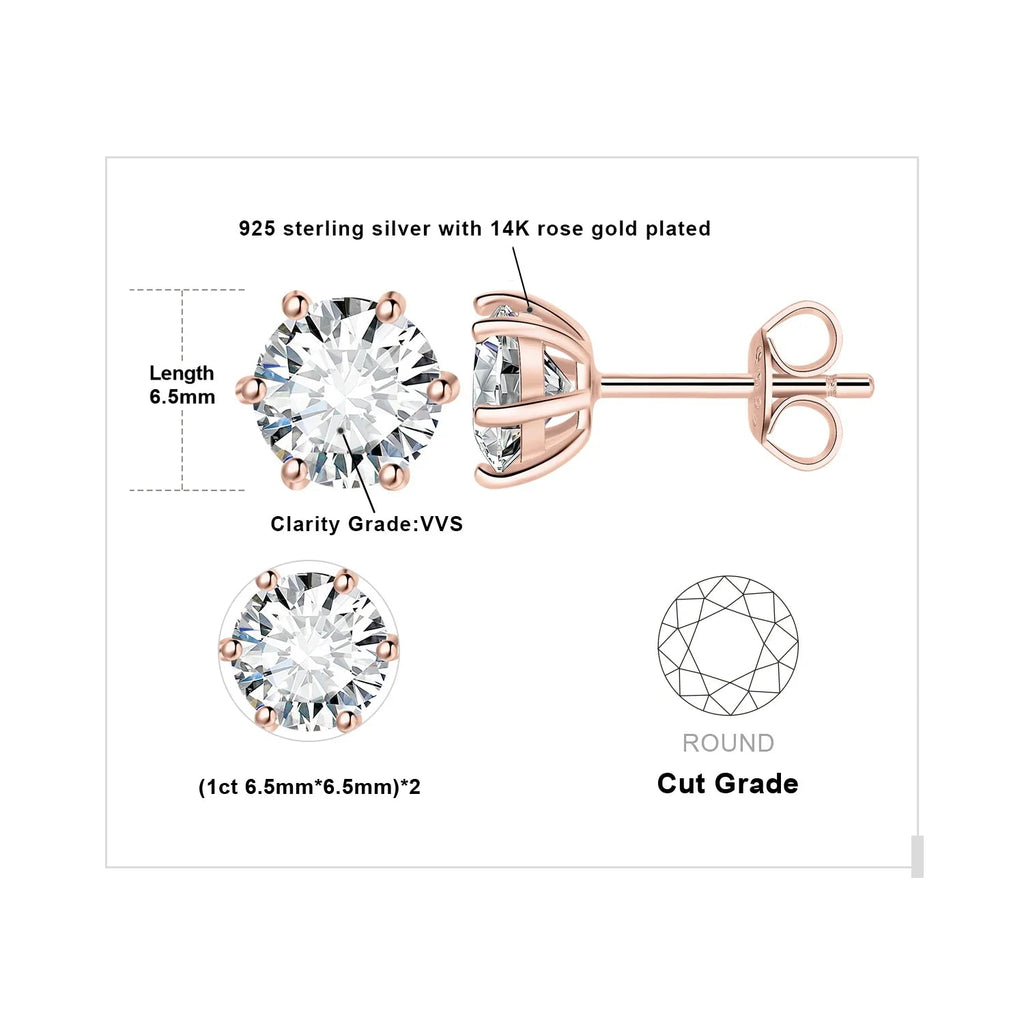 Moissanite D Color Round Solitaire Stud Earrings 0.6-6ct Sterling Silver BandsCo Straps