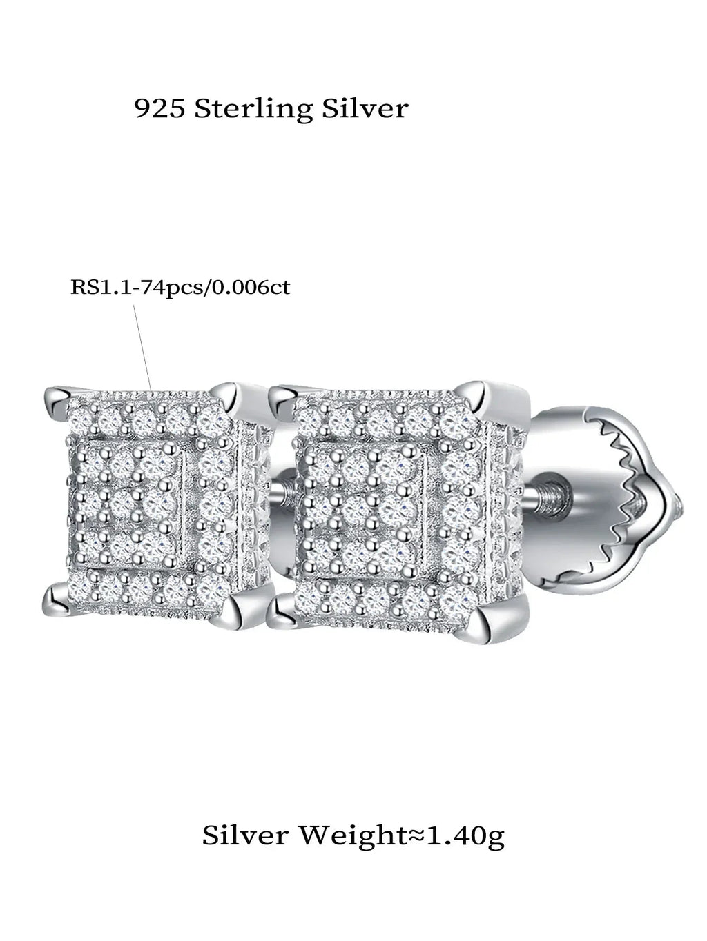 Moissanite Square Stud Earrings 925 Silver Solitaire CZ Look Bridal Engagement BandsCo Straps