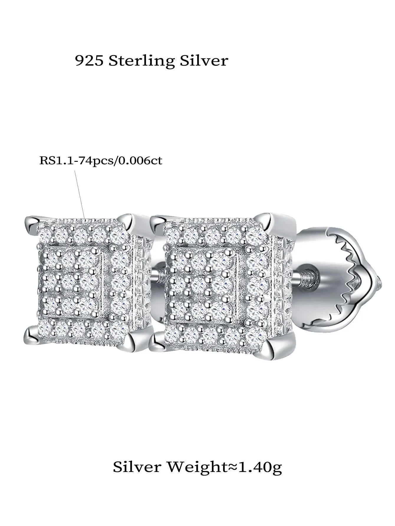 Moissanite Square Stud Earrings 925 Silver Solitaire CZ Look Bridal Engagement BandsCo Straps