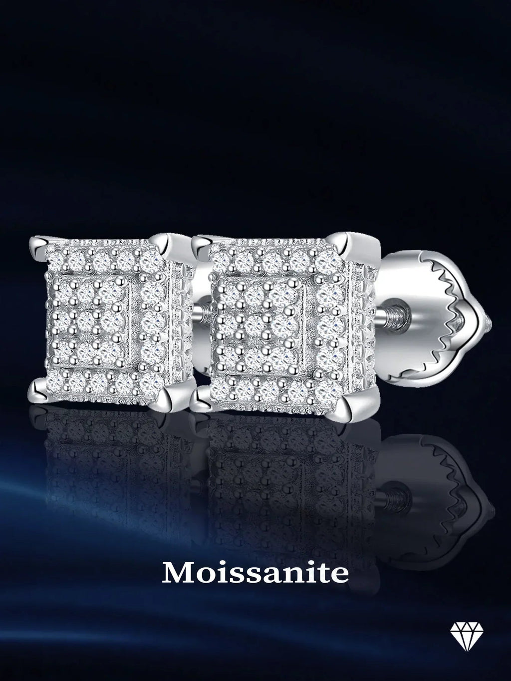 Moissanite Square Stud Earrings 925 Silver Solitaire CZ Look Bridal Engagement BandsCo Straps
