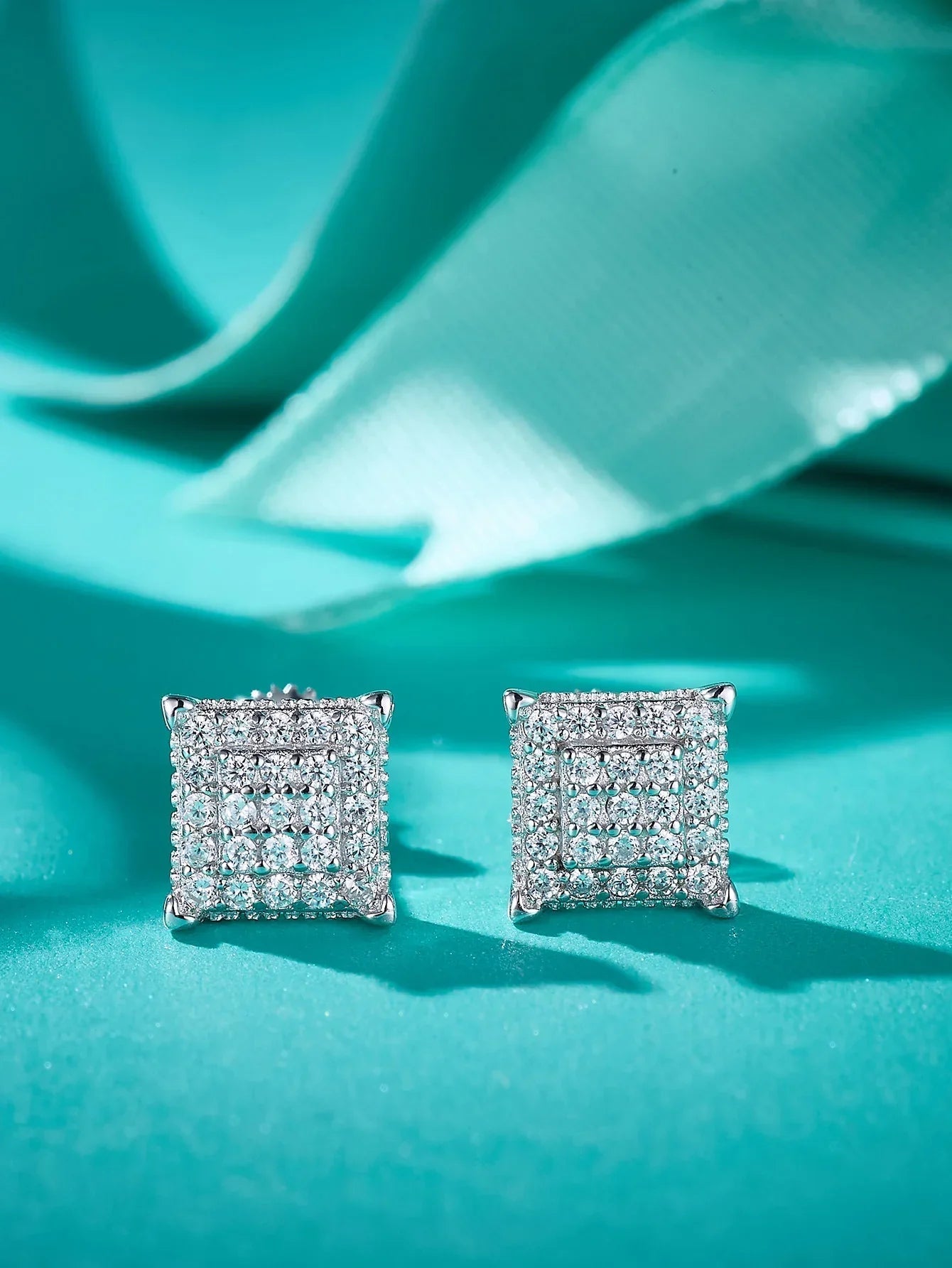Moissanite Square Stud Earrings 925 Silver Solitaire CZ Look Bridal Engagement BandsCo Straps