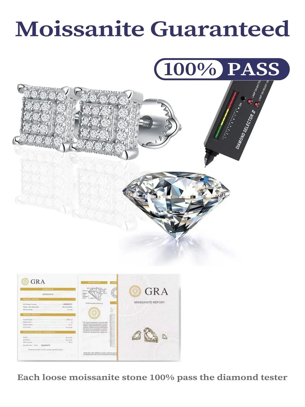 Moissanite Square Stud Earrings 925 Silver Solitaire CZ Look Bridal Engagement BandsCo Straps
