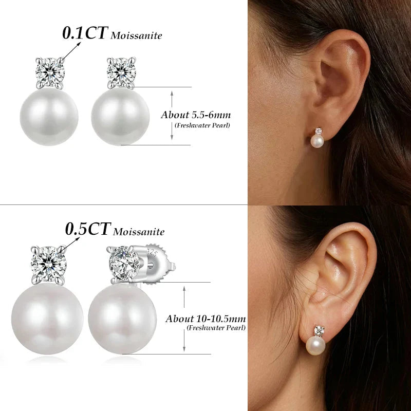 Moissanite 925 Sterling Silver Freshwater Pearl Stud Earrings VVS1 Lab Diamond BandsCo Straps