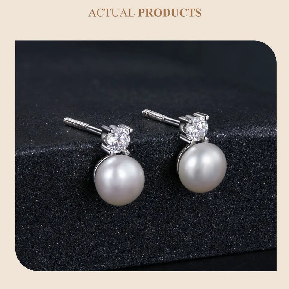 Moissanite 925 Sterling Silver Freshwater Pearl Stud Earrings VVS1 Lab Diamond BandsCo Straps