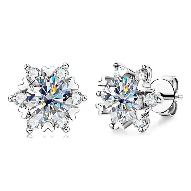 Moissanite 925 Sterling Silver Snowflake Stud Earrings 1CT VVS1 Certificate BandsCo Straps