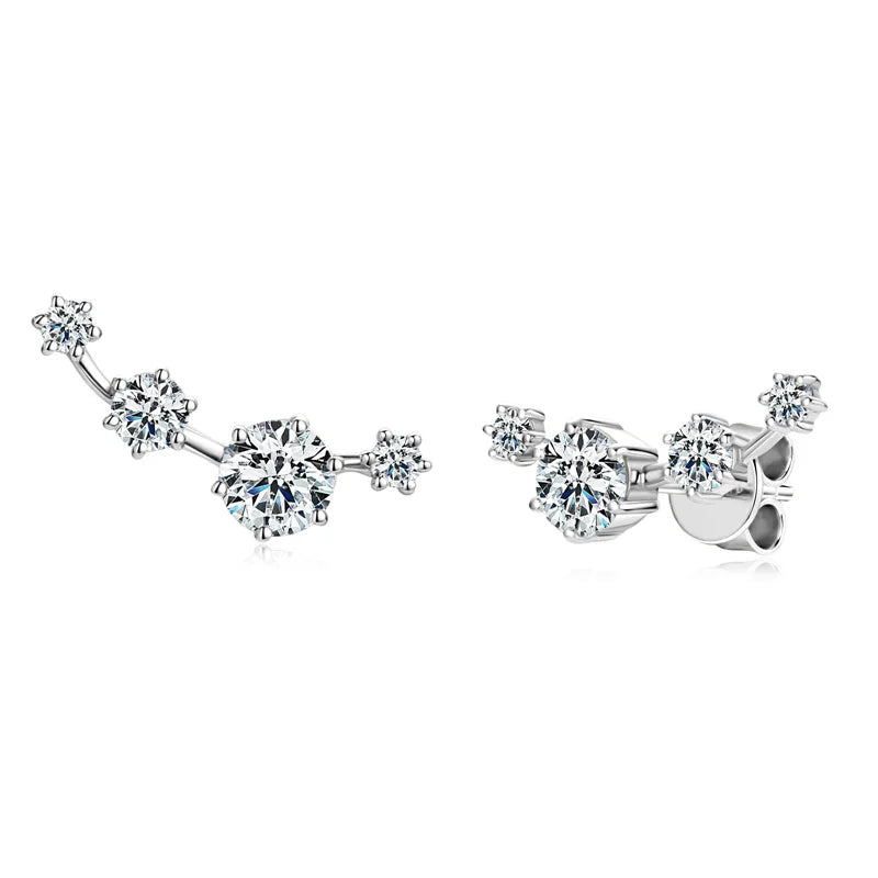 Moissanite Stud Climber Earrings 925 Sterling Silver Round For Women Gift Box BandsCo Straps