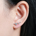 Moissanite Stud Climber Earrings 925 Sterling Silver Round For Women Gift Box BandsCo Straps