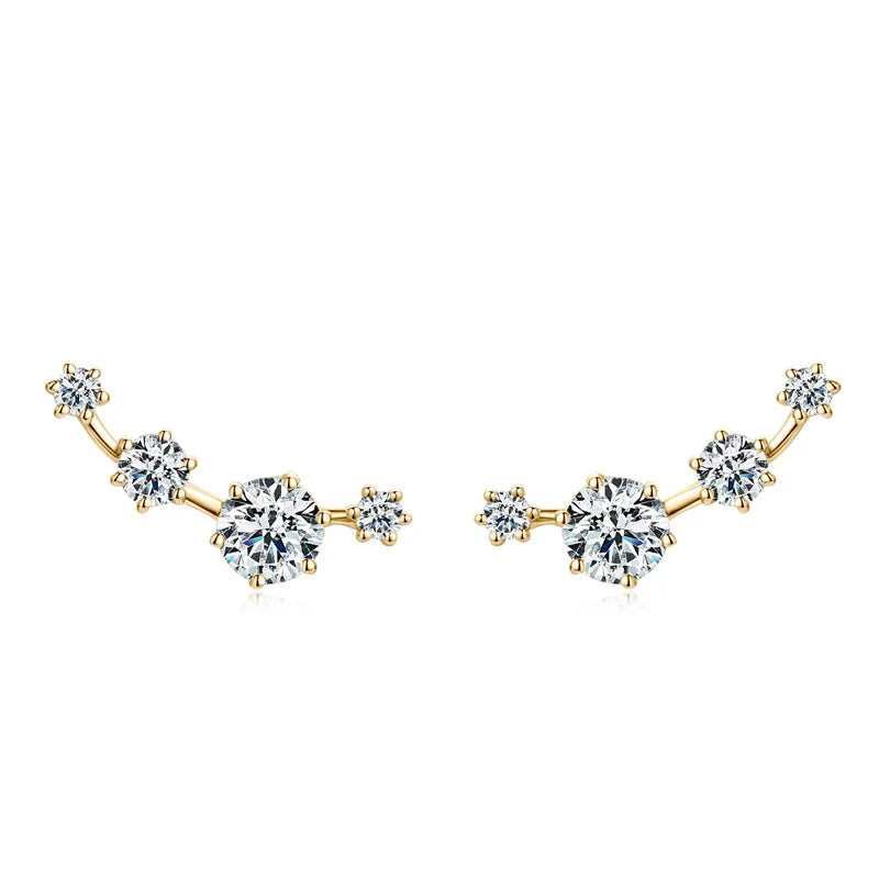Moissanite Stud Climber Earrings 925 Sterling Silver Round For Women Gift Box BandsCo Straps