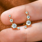 Moissanite Stud Climber Earrings 925 Sterling Silver Round For Women Gift Box BandsCo Straps